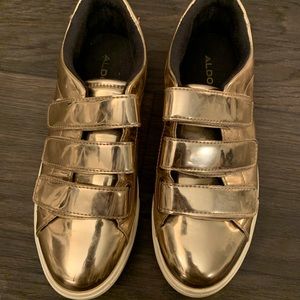 Gold ALDO sneakers with three Velcro straps